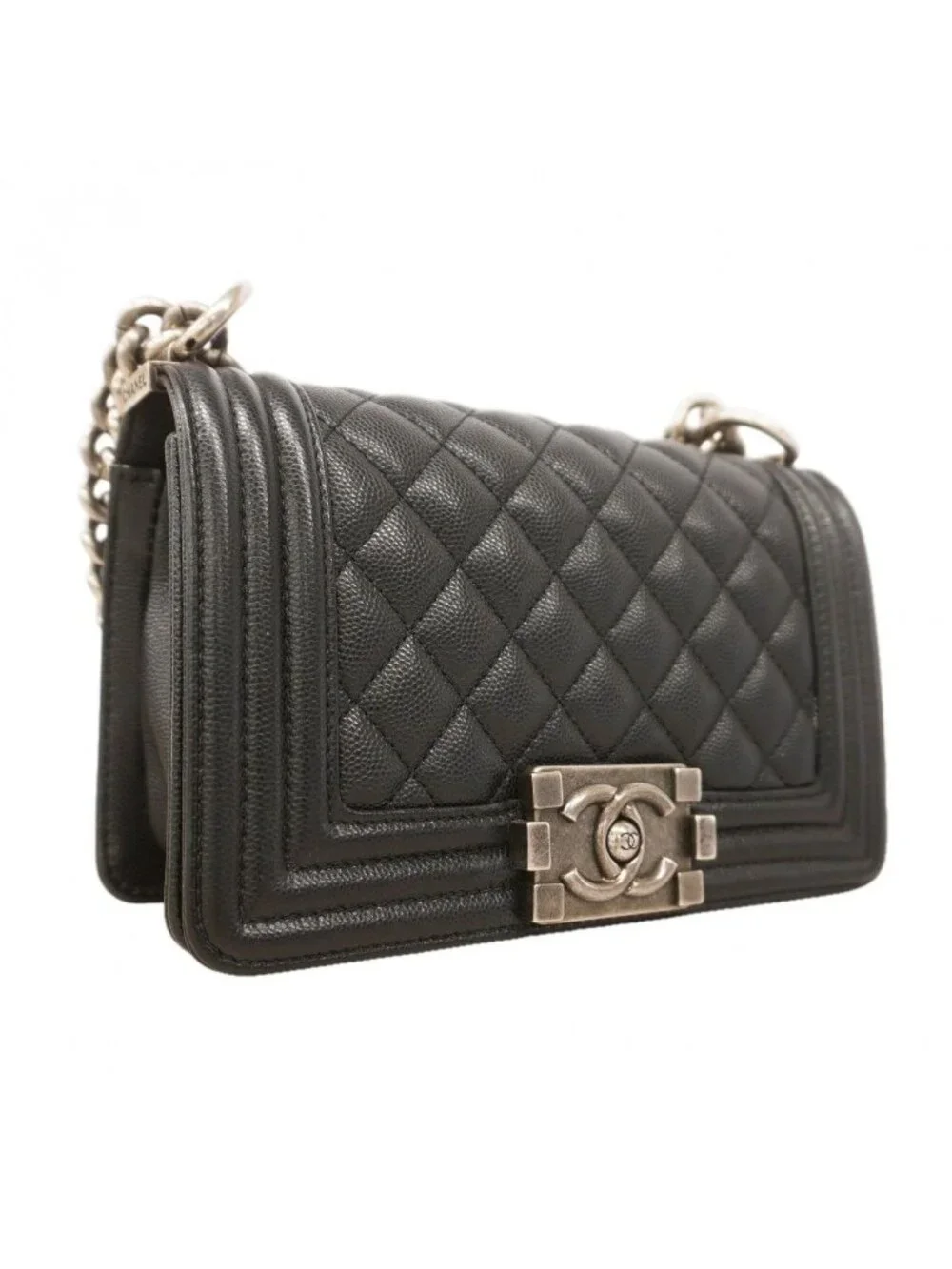 Chanel Shoulder Bag Boy Caviar Leather Black Silver